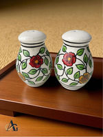 Ensemble de salières et poivrières en céramique artisanale, finition émaillée, motif floral, passe au lave-vaisselle, écologique, non toxique, durable, pour aliments