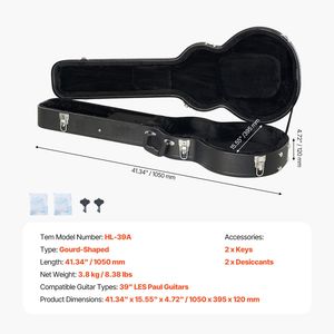 Custodia rigida per chitarra elettrica a forma di zucca 41.34 con chiusura a chiave, maniglia e imbottitura in PVC, rivestimento morbido per protezione strumento musicale - Product Image 3