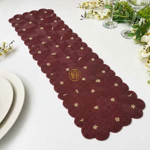 Gold Floral Vine Beaded Modern Customizable <b>Table</b> <b>Runner</b> Handcrafted Luxury Embellished Dining <b>Table</b> Event Decor Wholesale OEM - Product Image 3