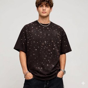 Summer All Over <b>Top</b> <b>Rhinestone</b> T Shirt Custom Men Crewneck Clothing Streetwear 100% 250 GSM T Shirt For Men - Product Image 6
