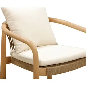 Silla de Comedor Moderna de Madera de Teca Sólida con Asiento de Ratán Tejido, Cojín Suave, Ecológica, Estilo Escandinavo para Apartamento - Product Image 4