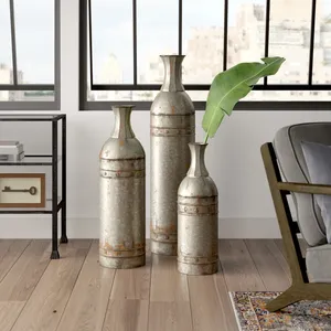 Juego de Jarrones de Piso de Acero Galvanizado Hechos a Mano, Estilo Costero, Ecológicos, Decorativos, de Metal, para Sala de Estar y Decoración del Hogar - Product Image 1