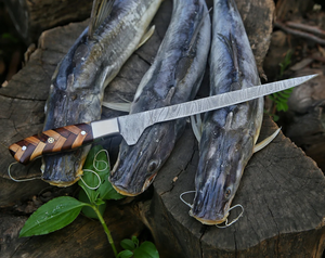 Couteau à fileter artisanal en acier Damas, couteau à désosser pour la pêche avec étui en cuir – Grande Vente - Product Image 5