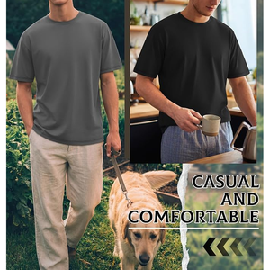 T-shirt en coton uni à manches courtes et col rond pour homme, coupe classique, décontracté, tricoté - Product Image 6