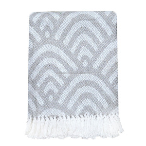 Manta azul con patrón de diamantes de algodón tejido ligero con borlas decorativas para sofá cama decoración de sofá manta tejida con flecos - Product Image 6