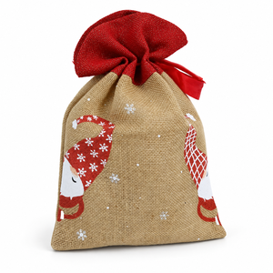 Pochette cadeau de Noël en jute naturelle avec cordon de serrage 25x35 cm, sac en jute rouge Lurex, logo personnalisé, marque privée, vente en gros, OEM, série réutilisable - Product Image 5