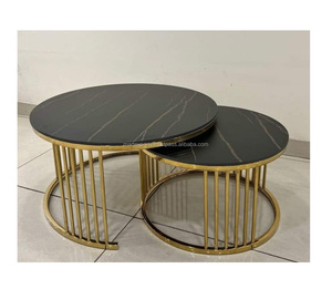 Table basse ronde en bois de style moderne tendance avec cadre métallique décoratif, nouveau mobilier de salon de style américain - Product Image 4