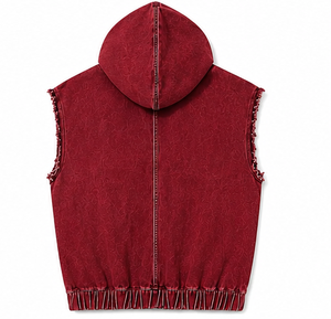 เสื้อกั๊กยีนส์มีฮู้ดแขนกุดสำหรับผู้ชายสไตล์สตรีทแวร์ - Product Image 6
