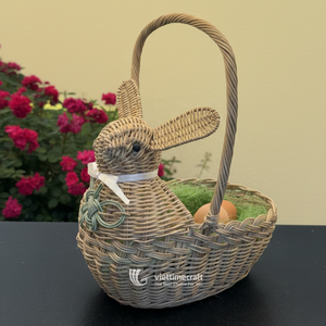 Easter Bunny Natural <b>Wicker</b> Storage <b>Basket</b> with <b>Handle</b> for Gifts and Decor - Product Image 5