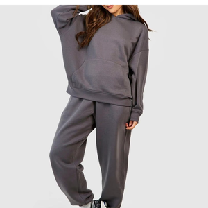 Ensemble de survêtement de jogging pour femme en molleton de coton et polyester, à capuche, 2 pièces, respirant et à séchage rapide - Product Image 5