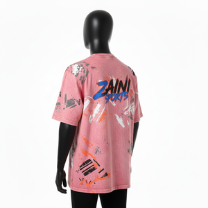 T-shirt homme en coton jersey premium, rose vintage, effet délavé, logo imprimé sur mesure, 100% coton, coupe ample. - Product Image 5