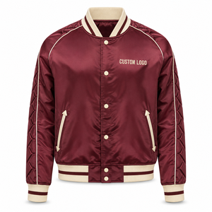 Veste en satin avec logo brodé, personnalisable, unisexe, légère, vente en gros, avec boutons sur le devant et col côtelé - Product Image 1