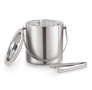 Cubo de hielo redondo moderno de acero inoxidable con tapa y pinzas, resistente al óxido, diseño minimalista, enfriador para fiestas, cubo de hielo para fiestas - Product Image 1