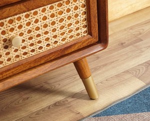 Modern Wood Nightstand With Rattan Weave Drawers 2 Drawer Bedroom Furniture Midcentury Design <b>Storage</b> <b>Side</b> <b>Table</b> - Product Image 4