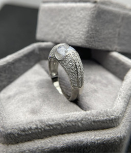 Moissanite Men's Engagement and <b>Wedding</b> <b>Ring</b> Tension Setting Micro Pave Rhodium Plated 925 Sterling Silver <b>for</b> Anniversary Gift - Product Image 4