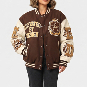 Veste universitaire pour femme avec patchs brodés personnalisés, veste universitaire de baseball pour femme, veste universitaire en laine à col rond et boutonnée pour femme - Product Image 1