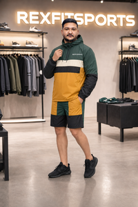 REXFIT SPORTS 2026 Ensemble veste et short unisexe personnalisé en nylon color block, survêtement léger à capuche pour la gym, le streetwear et les activités de plein air - Product Image 3