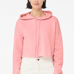 Sudadera con capucha rosa para mujer, estilo crop, hombros caídos, manga larga, informal - Product Image 5