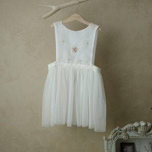 Vestidos de niña de las flores de manga corta con cuello redondo vestido de baile hasta la rodilla terciopelo con lentejuelas de cristal rebordear bordado a mano Sweetie-Wendy - Product Image 5