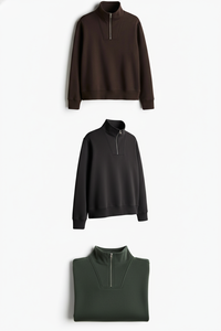 Sudadera de cuello alto con cremallera corta para hombre, color marrón espresso, cálida, informal, para otoño e invierno - Product Image 4