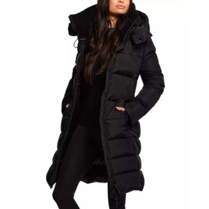 Women's Long Puffer Jacket <b>Hooded</b> Faux <b>Fur</b> Collar Quilted Down <b>Coat</b> Windproof Winter Outerwear <b>Black</b> - Product Image 6