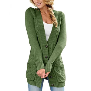Abrigo Largo de Invierno para Mujer, Estilo Europeo Americano, Casual, Color Sólido, Tejido de Punto Trenzado, Secado Rápido, Transpirable - Product Image 4