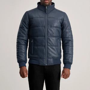 Chaqueta de Invierno para Hombre, de Cuero PU, Acolchada, con Cuello Alto, Cierre de Cremallera, Resistente al Viento, Corte Ajustado, Color Sólido, Relleno Grueso - Product Image 4