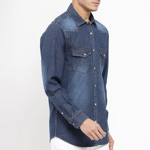 Chemises en jean pour hommes, fournisseur de vêtements en jean pour tous les jours, fabricant de chemises en jean pour hommes sur mesure avec surpiqûres contrastées - Product Image 1