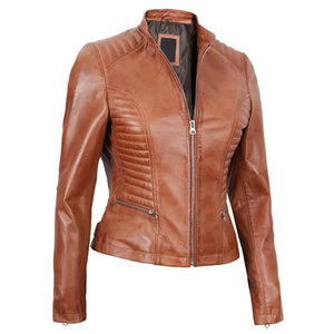 Custom Women's Slim Fit Cognac Brown Genuine Lambskin Leather <b>Jacket</b> Quilted Biker Style Cafe Racer Ladies <b>Jacket</b> - Product Image 5