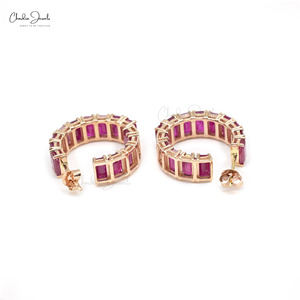 14K ของแข็งสีเหลืองทอง5X3MM มรกตตัดพลอยทับทิมห่วงต่างหูอัญมณีสีทองที่ดีงามเครื่องประดับของขวัญที่ดีจัดส่งรวดเร็วมาก - Product Image 6