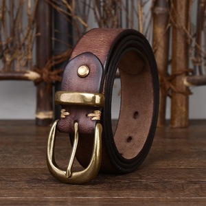 Custom <b>Men's</b> Vintage Distressed Genuine Leather Pin Buckle <b>Belt</b> Jeans Western OEM - Product Image 3