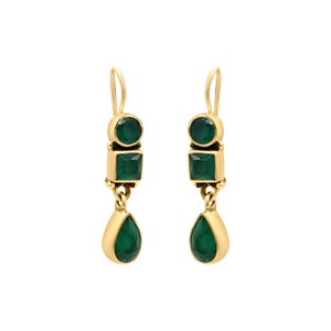 Vente en gros de boucles d'oreilles pendantes en argent sterling 925 plaqué or avec onyx vert naturel de formes multiples, Memoria Jewels - Product Image 1