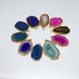 Venta al por mayor chapado en oro Natural púrpura ágata colgante collar cadenas de acero inoxidable mujeres/hombres joyería de piedras preciosas en forma Natural - Product Image 3