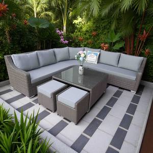 Juego de Muebles de Patio de Mimbre Resistente a la Intemperie PRSF-ATV2, Sofá Modular de Esquina de Ratán con Mesa de Centro Rectangular - Product Image 3