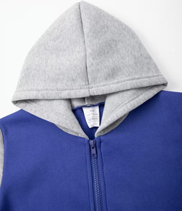 Baby Classic Color-Block Style Zip-<b>Up</b> Hooded Fleece Sweatshirt 100% Cotton Winter Knitted Reversible Windproof Comfortable - Product Image 4