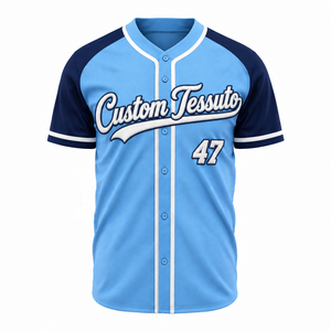 Camiseta de Béisbol TESSUTO Azul Marino Claro con Apliques Raglán, Cierre de Botones, 100% Poliéster, para Verano, Equipo de Softbol, Canadá, Hombre - Product Image 1