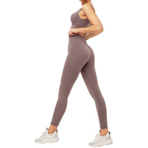 Ensemble de yoga 2 pièces pour femmes, tenue de sport décontractée, legging de gym, couleur unie, vêtements de sport actifs, manches longues, soutien-gorge sans couture en spandex/nylon - Product Image 4