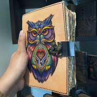 NUEVO Diario de Papel Vintage Hecho a Mano NEW ERA - Impresión Digital Mandala Búho, Borde Irregular, 120 Hojas, Encuadernación Cosida, Regalo Estilo Antiguo