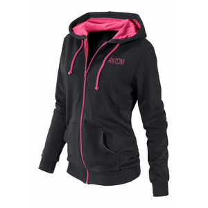 Custom High Quality Women <b>Zip</b> <b>Up</b> Contrast Pink Lining Black Fleece Hoodie Sweatshirt Casual Winter Outdoor Custom Logo Wear - Product Image 2
