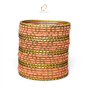 Juego de Brazaletes de Acero Inoxidable con Cristales Chapados en Oro Durazno para Niñas, Joyería India de Moda para Fiestas y Bodas, Venta al Por Mayor - Product Image 2