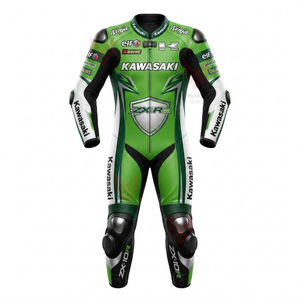 ชุดแข่งรถมอเตอร์ไซค์หนังวัว/หนังจิงโจ้แบบสั่งทำพิเศษ Unisex Rawasaki 1 ชิ้น พร้อมแผ่นป้องกันหลัง CE Level 2 - Product Image 1
