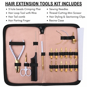 Kit d'installation avancé pour extensions capillaires : Pince à micro-perles, Coupe-keratine, Enfileur à boucle, Outil à crochet, Ciseaux, Pinces de sectionnement - Product Image 2