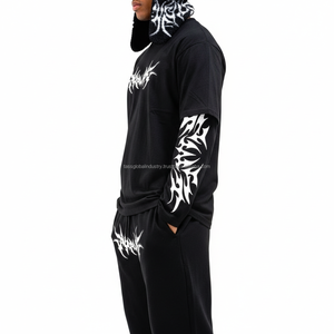 Custom Oversized Fit Casual Winter Hoodies Sweatpants Sets Y2K <b>Tech</b> Printed Embroidered Eco-Friendly 100% Cotton Drawstring Acid - Product Image 4