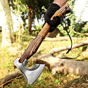 Hache Tomahawk en acier forgé à la main avec manche en bois sculpté et fourreau en cuir, hache de survie, longueur totale de 32 pouces - Product Image 6