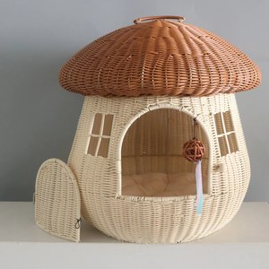 Nouveauté mignon trucs essentiels pour chats rotin bois chat maison joli panier pour animaux de compagnie intérieur meubles pour animaux de compagnie lits - Product Image 1