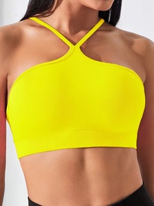 Women <b>Cross</b> Neckline Seamless Workout Bra Soft Tactile Nylon Spandex Running Crop <b>Top</b> Private Label Custom Base Garment - Product Image 1