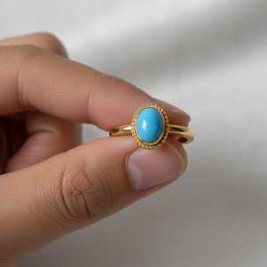 Sleeping Beauty <b>Turquoise</b> <b>Ring</b> 925 Sterling Silver 14K Gold Plated Minimal Boho Statement December Birthstone <b>Ring</b> - Product Image 4