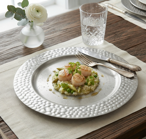Assiette de service alimentaire en argent martelé, assiette de présentation pour service de dîner, organisateur de mariage, vaisselle pour traiteur et événements - Product Image 2
