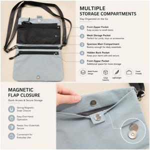 Bolso Bandolera Casual de Nailon Resistente al Agua con Cierre de Cremallera para Pasaporte |   Bolso de hombro de viaje ligero con múltiples bolsillos para uso diario - Product Image 3