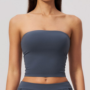 เสื้อครอปท็อปถักแบบไร้สายสำหรับผู้หญิง สีพื้น เรียบง่าย ระบายอากาศได้ดี ผ้ายืดสแปนเด็กซ์ โพลีเอสเตอร์ เหมาะสำหรับโยคะและฟิตเนส - Product Image 5